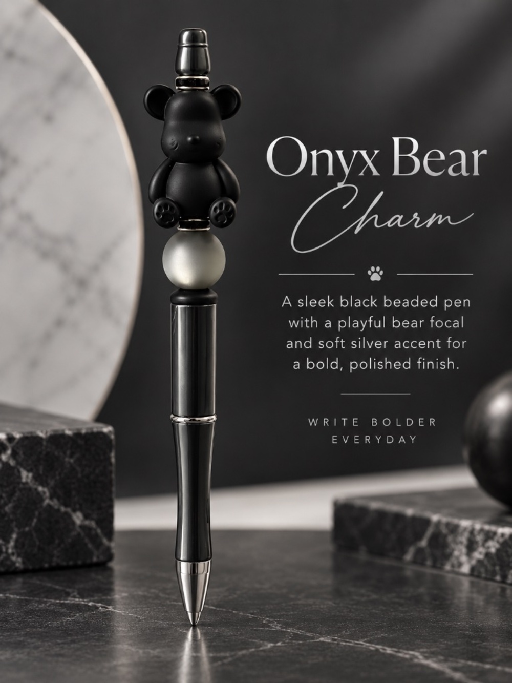 Onyx Bear Charm Pen